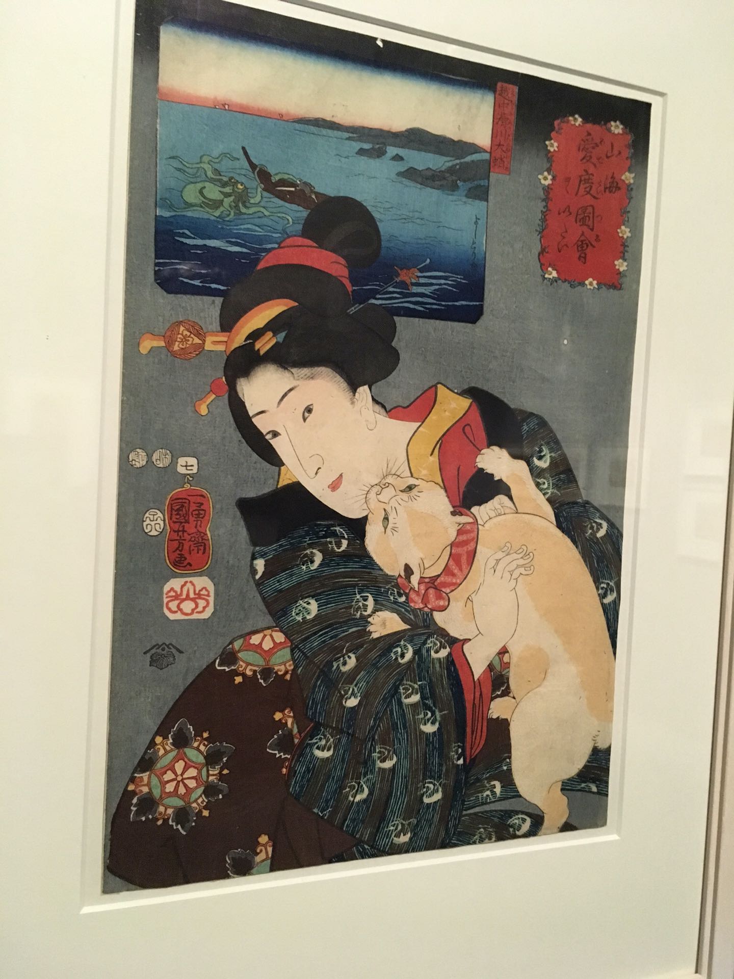 woman with cat, japanese painting